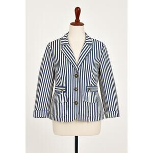 Coldwater Creek Seersucker Blazer Size 10 | Blue & White Nautical Stripes